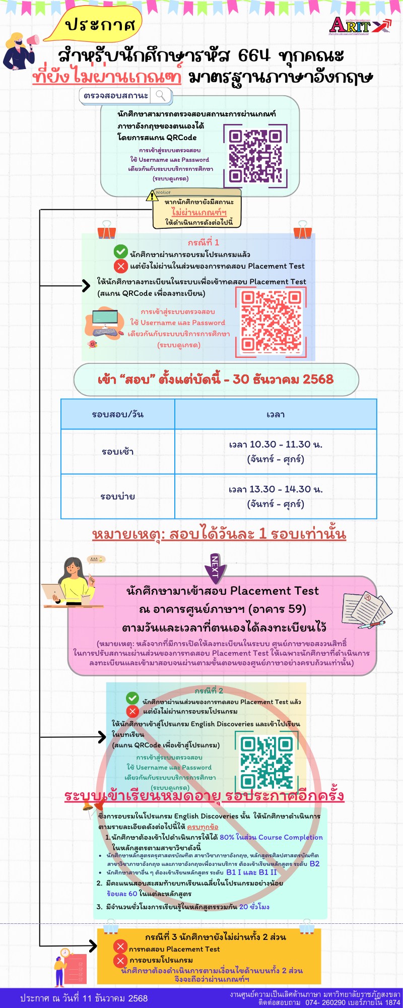 ประกาศ สำหรับนักศึกษา รหัส 664 ที่ยังไม่ผ่านเกณฑ์ มาตรฐานภาษาอังกฤษ