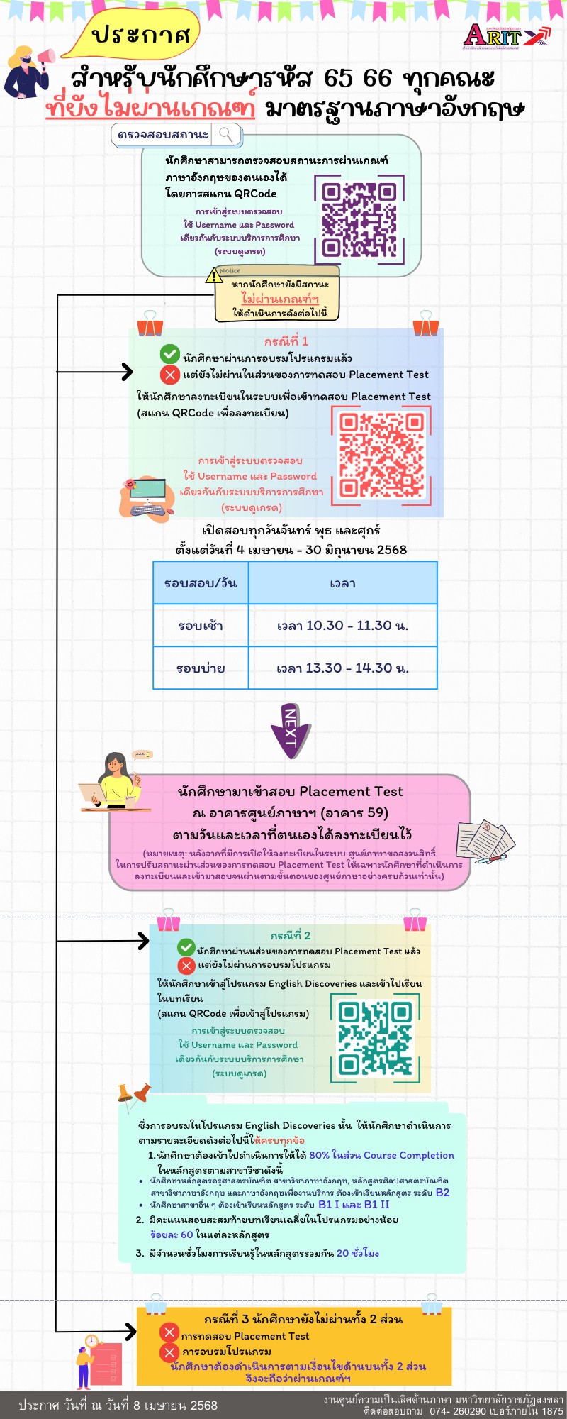 ประกาศสำหรับนักศึกษา รหัส 65 และ 66 ที่ยังสอบไม่ผ่านเกณฑ์ฯ ภาษาอังกฤษ